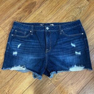 Seven7 Women’s High Rise Dark Blue Distressed Jean Shorts